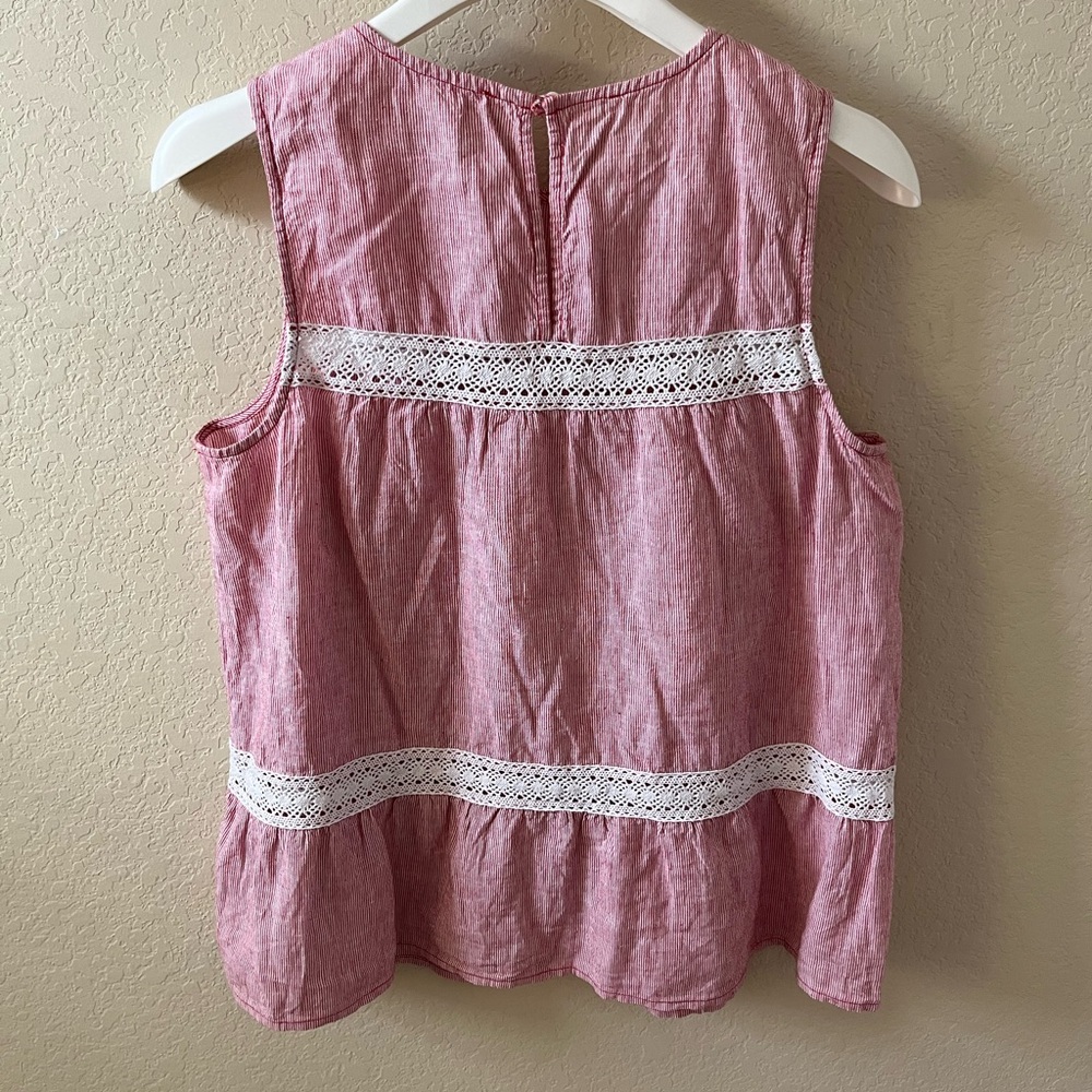 Michael Kors Women’s Sleeveless Peplum Top Size M Pink White Striped Lace - Picture 9 of 12